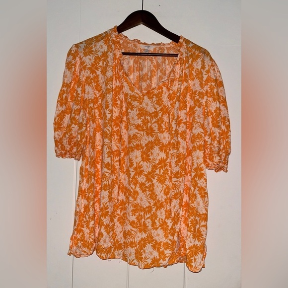 Terra & Sky Women’s Plus Size Puff Sleeve Peasant Top Soft & Feminine Relax Fit - Picture 1 of 8